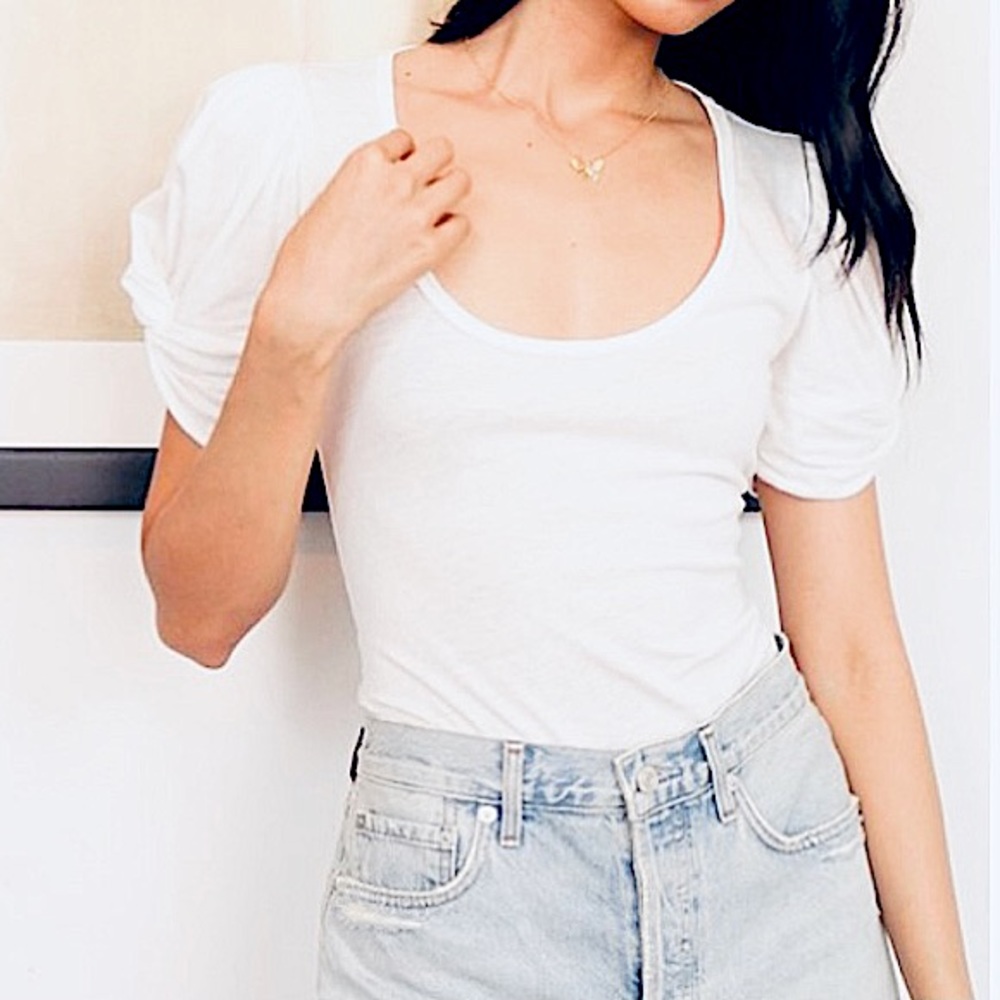 Free People Ava White Puff Sleeve Bodysuit
